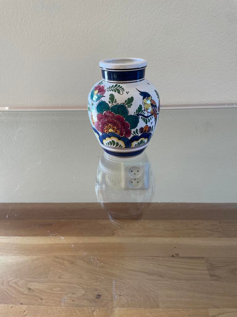 Makkum handwerk Holland vaasje met bloemen en vogel, Ophalen