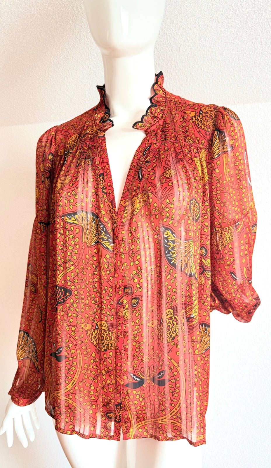 BA&SH RUFFLE BLOUSE MAAT 2 (38) (NEW €219) ALS NIEUW💖💖💖, Ophalen of Verzenden, Zo goed als nieuw, Maat 38/40 (M), Meerkleurig
