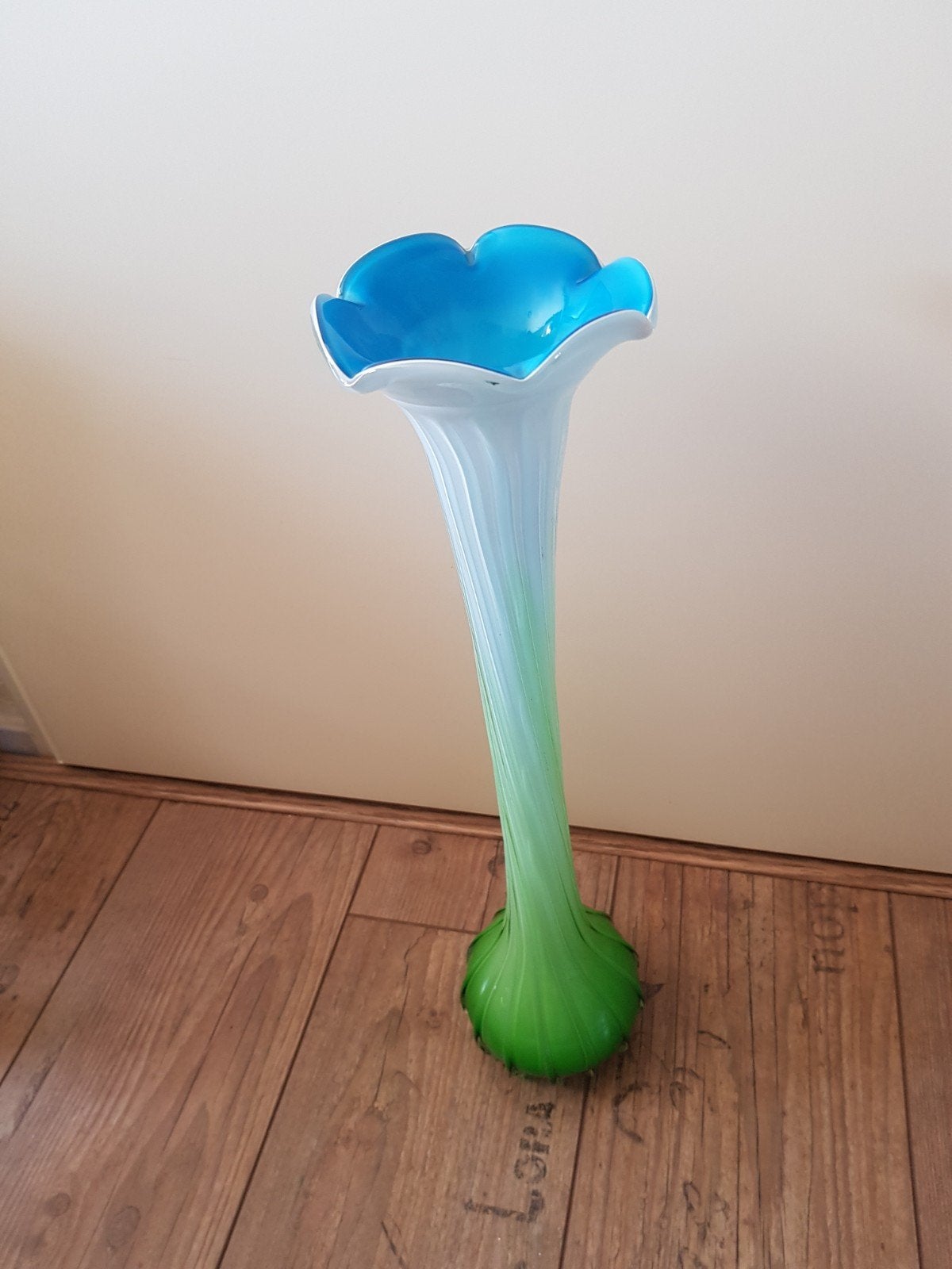 Murano vaas bloem groen blauw 51 cm, Ophalen of Verzenden