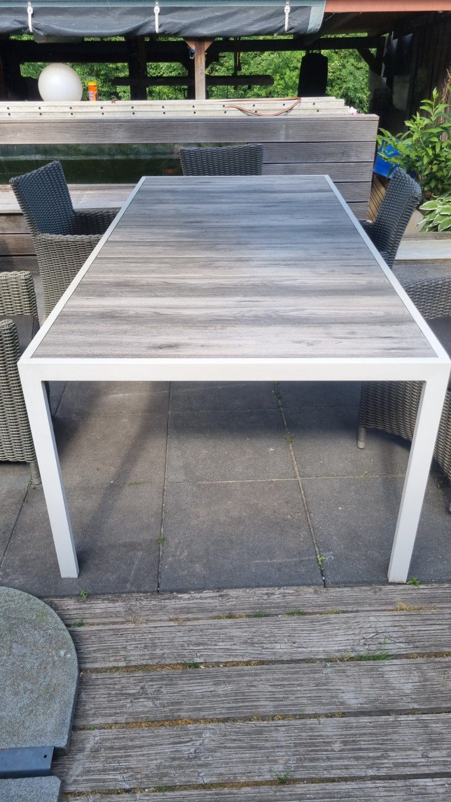 Stevige Hartman tuintafel met grijze houtlook tegel, Ophalen, Rechthoekig