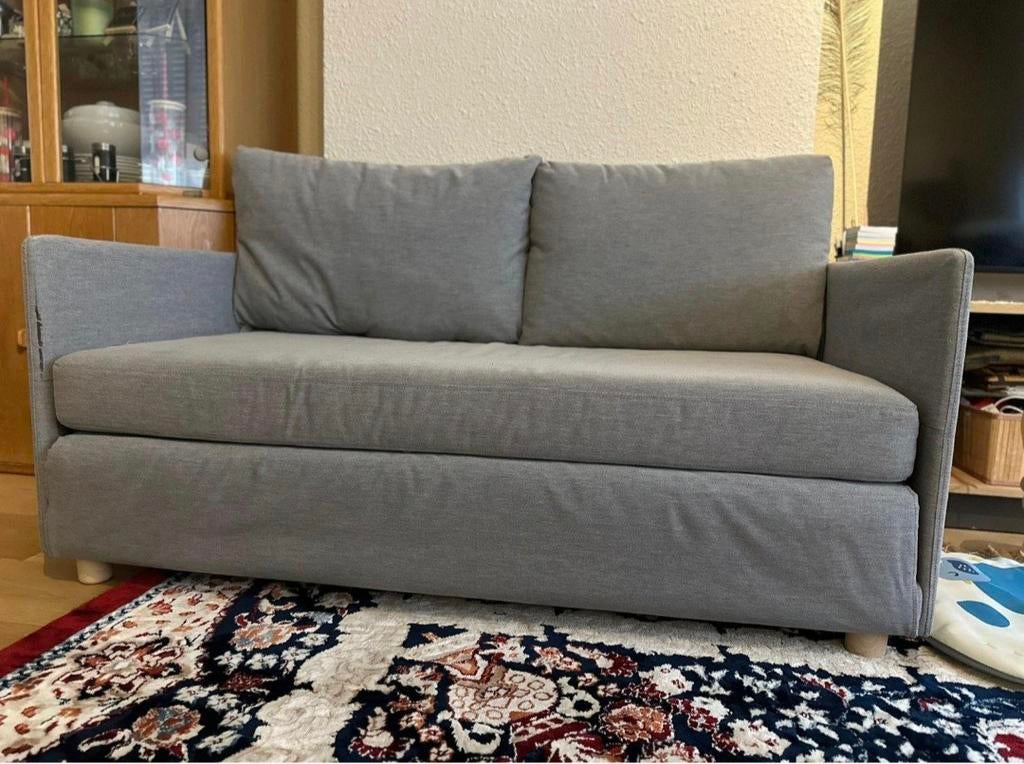 Comfortabele slaapbank, Tweepersoons, Zo goed als nieuw, 200 cm, Grijs