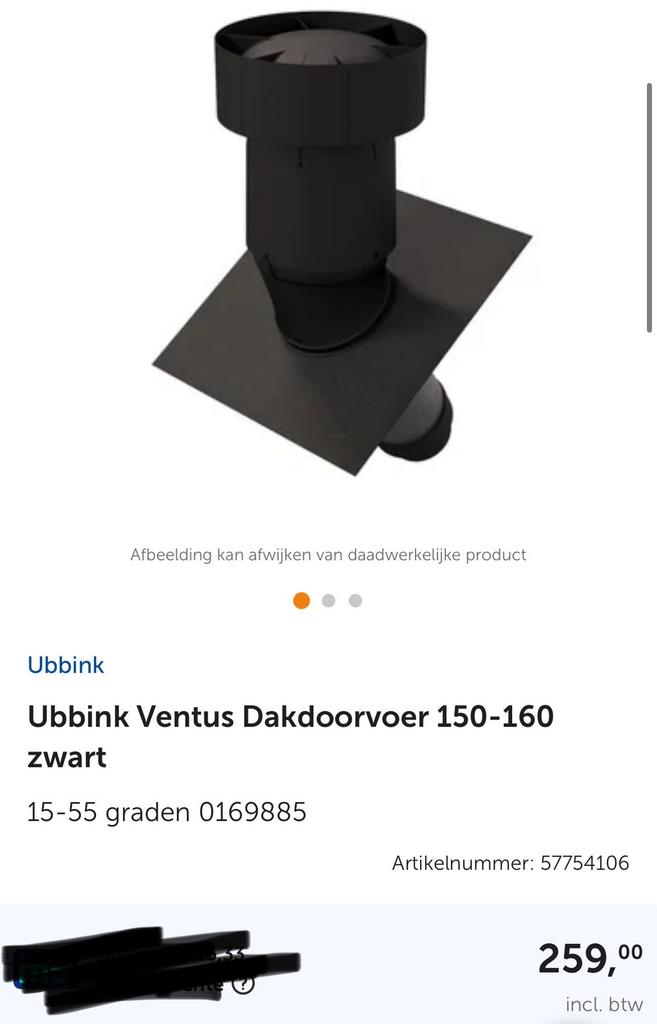 Ubbink Ventus Dakdoorvoer 150-160 zwart, Ophalen, Nieuw, Minder dan 2 meter, 80 mm of meer