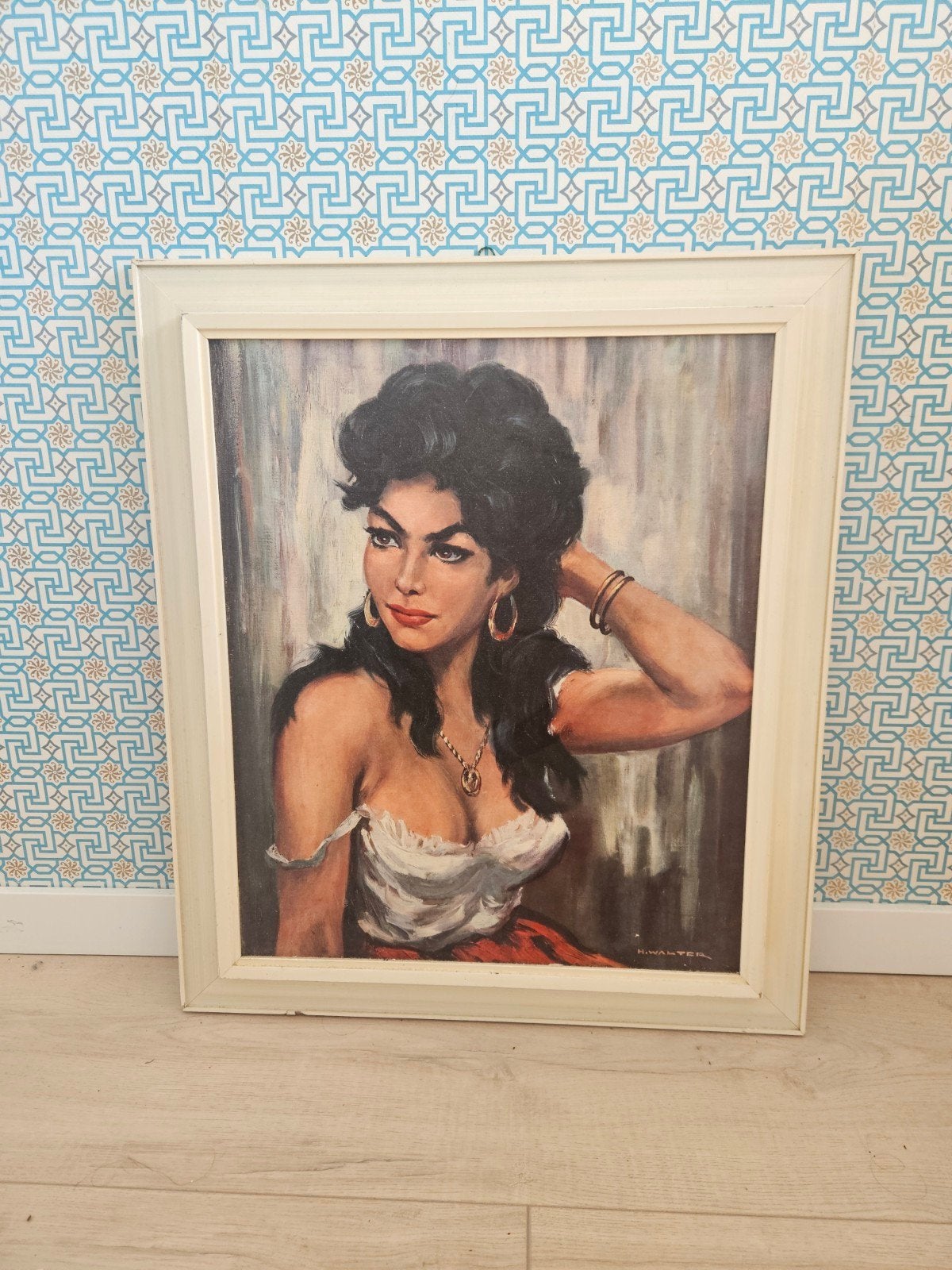 Vintage Schilderij 'Zigeunerin' H. Walter - 62,5x72,5 cm, Ophalen