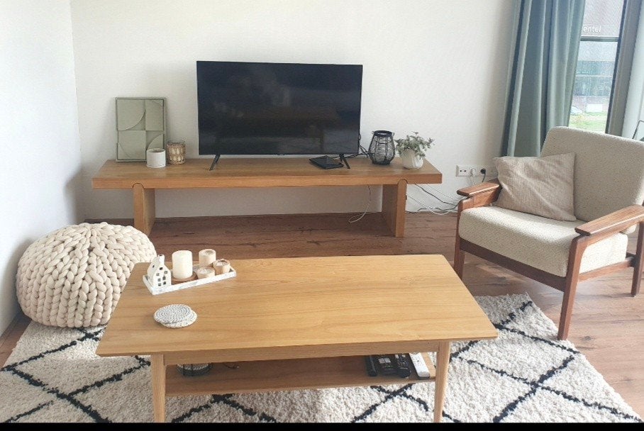 Essenhouten salontafel met dubbel blad - Scandinavisch, Ophalen, Gebruikt, 100 tot 150 cm, Scandinavisch