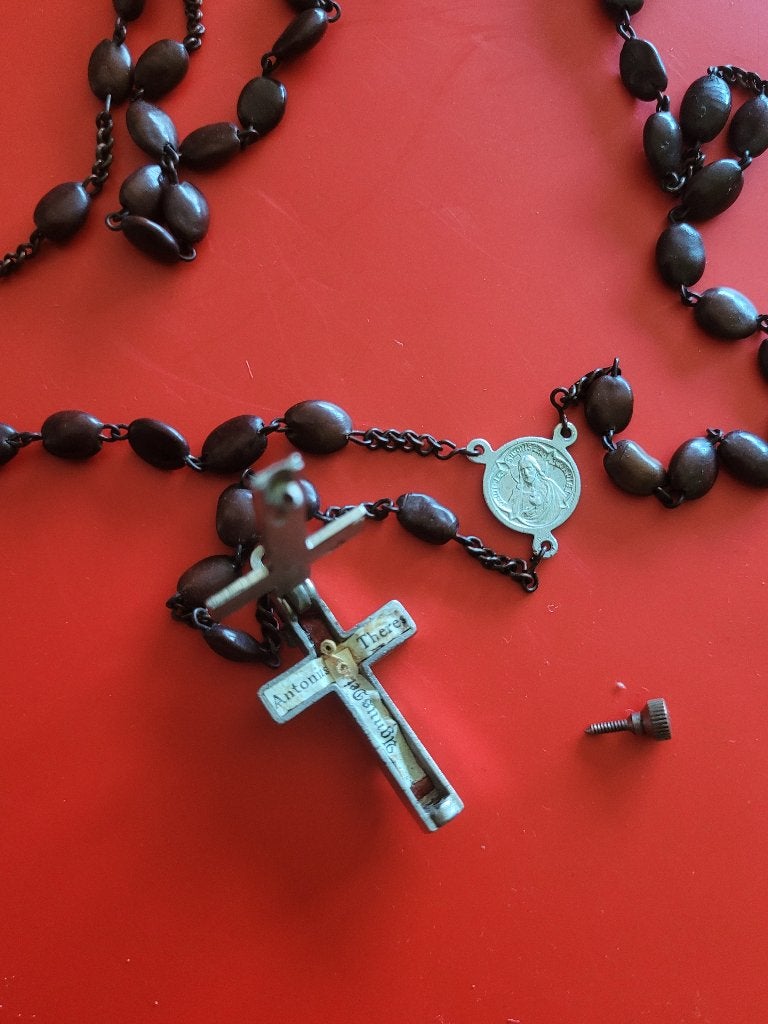 vintag catholic Spina Christ reliquary terra catacm crucifix, Verzamelen, Ophalen of Verzenden