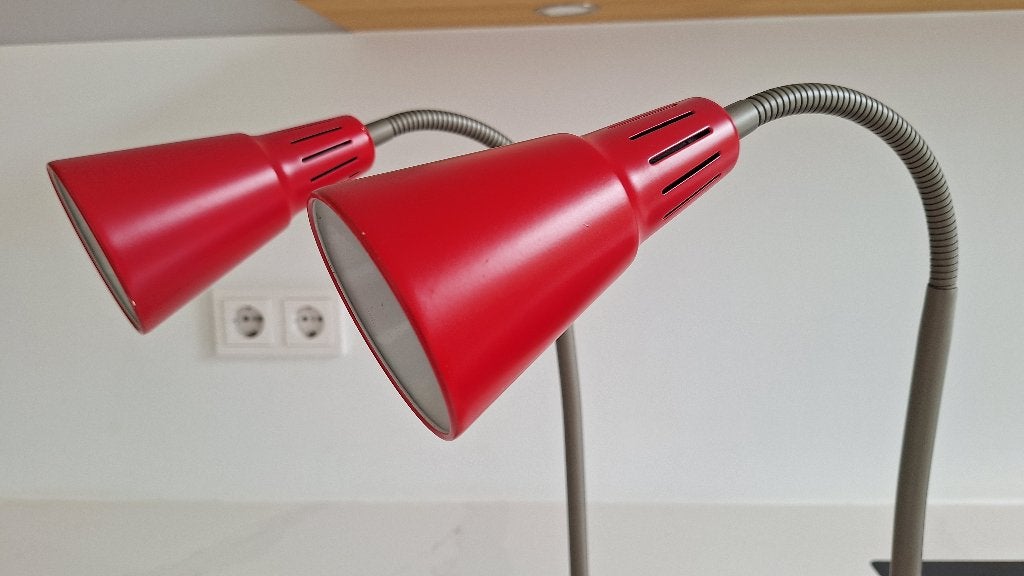 Twee rode vintage Kvar Ikea bedlampjes, Gebruikt, Rood, Bedlamp, IKEA