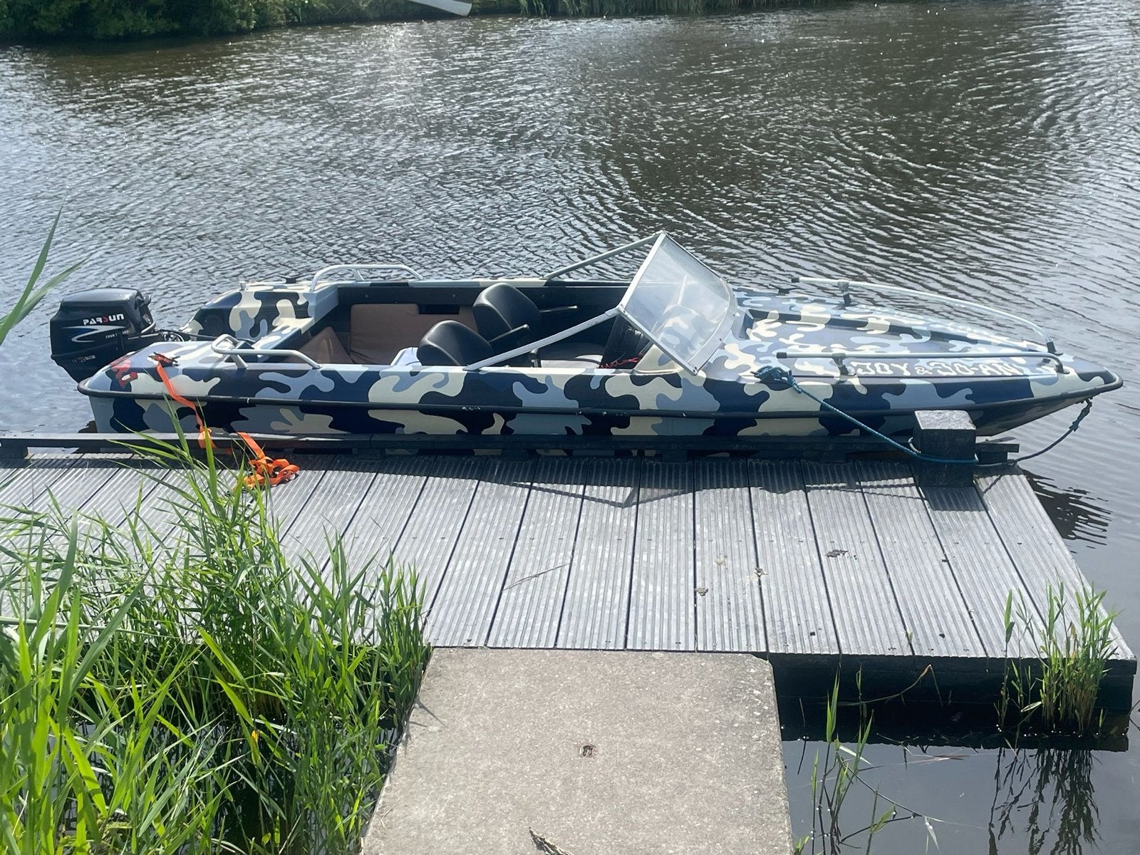 Speedboot met camouflage print en Parsum bbm, Ophalen, Gebruikt, Overige typen, Motorboot
