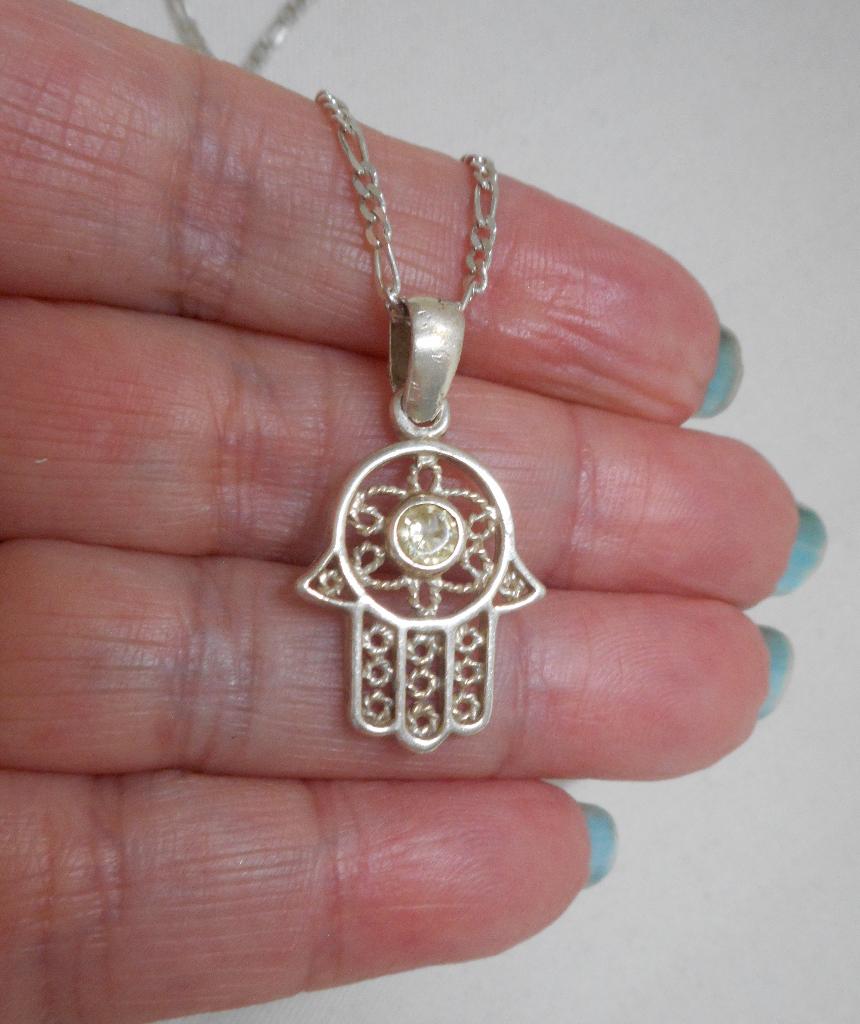 Zilveren ketting met Hamsa hand hanger nr.888, Met hanger, Gebruikt, Verzenden, Zilver