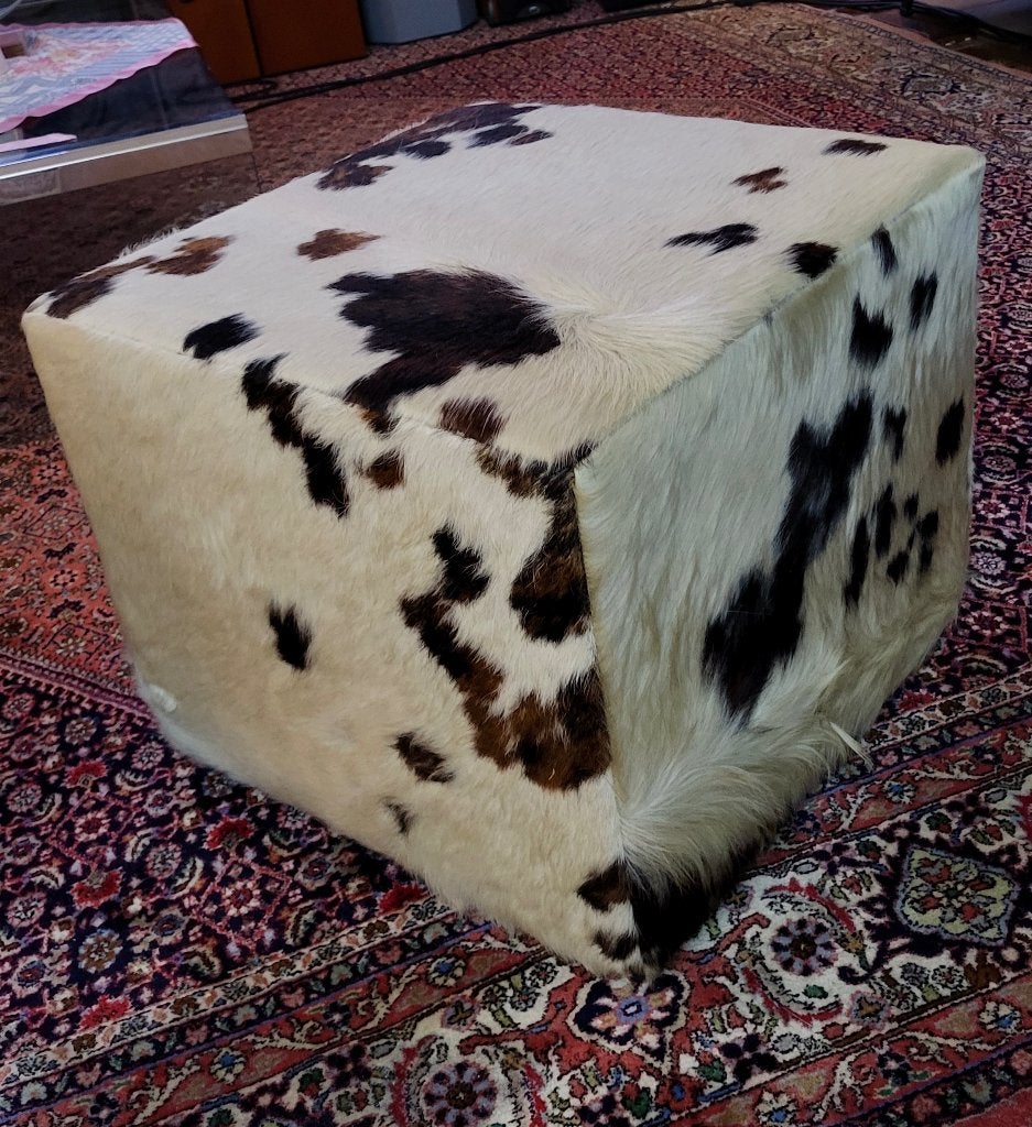 Echte Koeienhuid Leder Voetenbank, Ophalen, Natuurlijk trendy retro tijdloos, 50 tot 75 cm, Leer