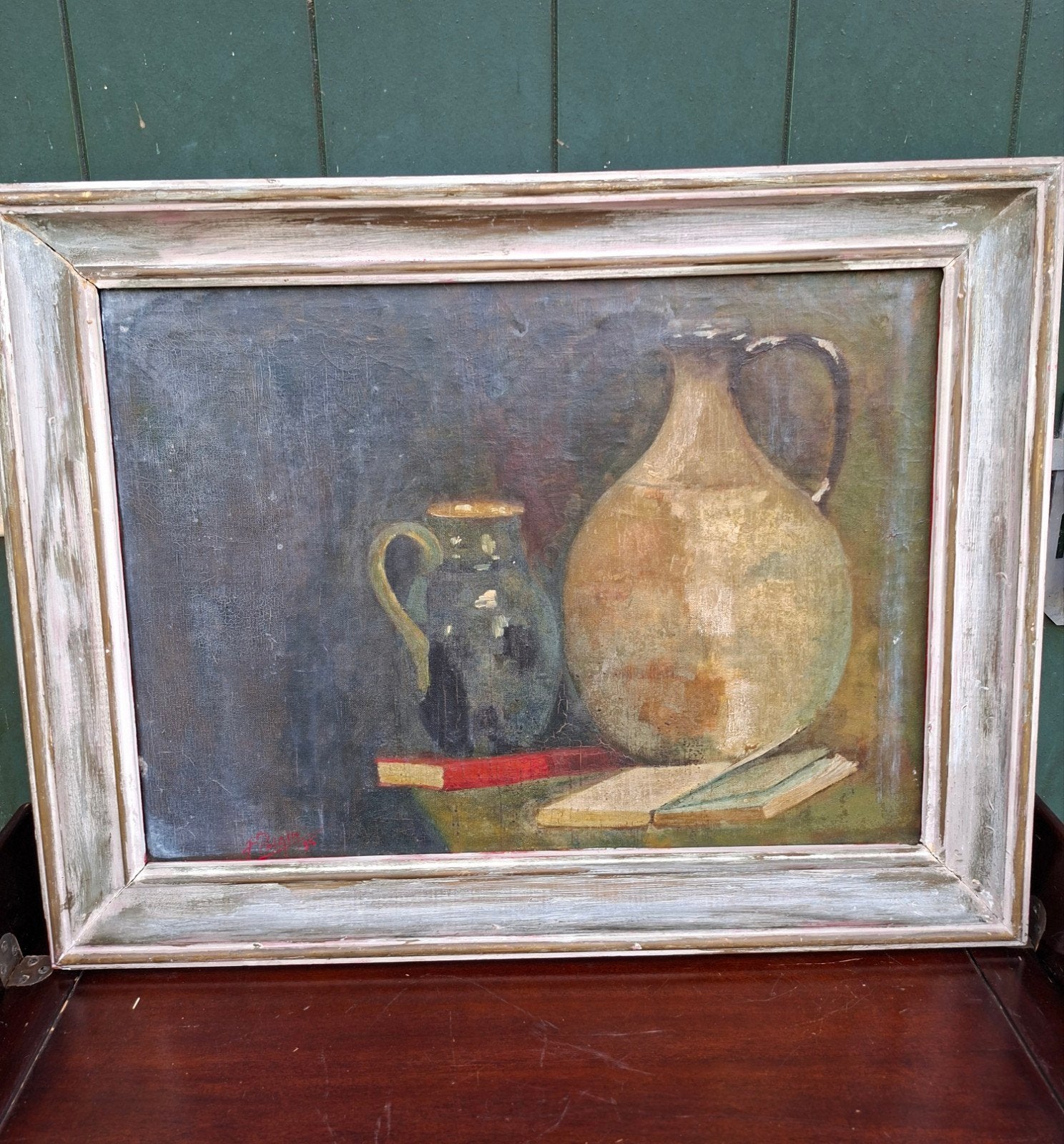 Schilderij F. Polain 1925 - Stilleven met kruiken, Ophalen