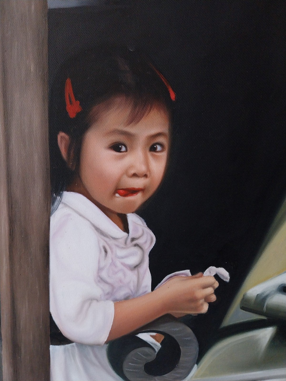 Meisje en VW kever - Olieverf - 2000, Antiek en Kunst, Ophalen