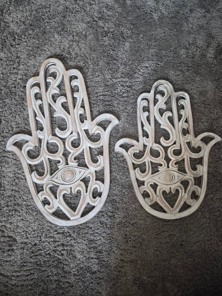 Set van 2 Hamsa hand wanddecoraties ibiza/ oosters, Ophalen, Hout, Boho, Zo goed als nieuw