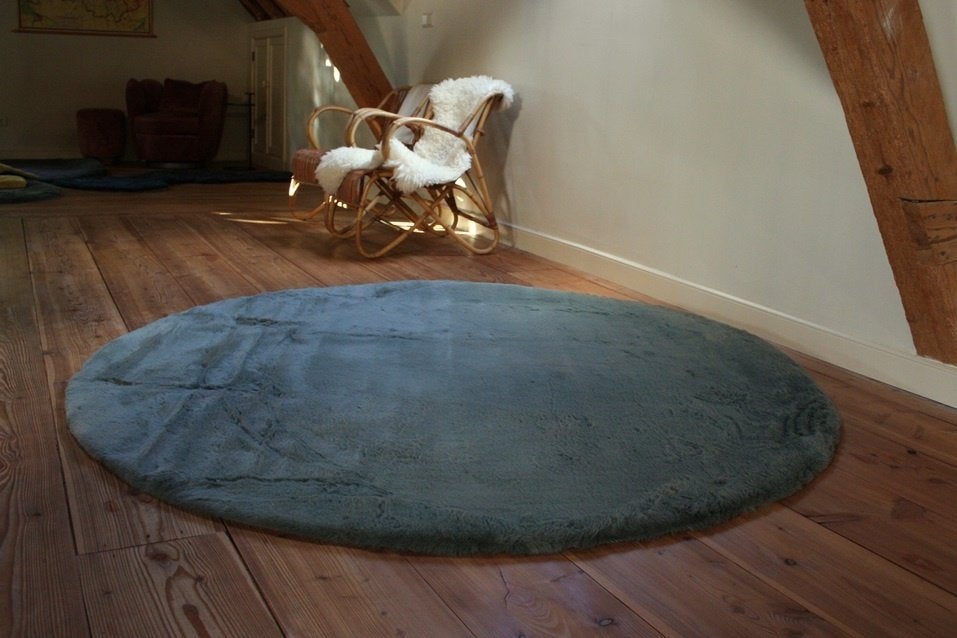 Superzacht rond vloerkleed Comfy Fluffy mosgroen Ø200 cm., Rond, Ophalen of Verzenden, 200 cm of meer, Groen