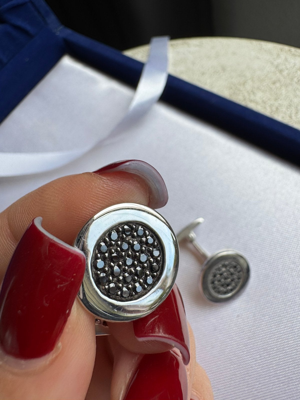 Hoxton London Sterling Silver Round Black Cz Cufflinks, Verzenden, Zo goed als nieuw, Zilver