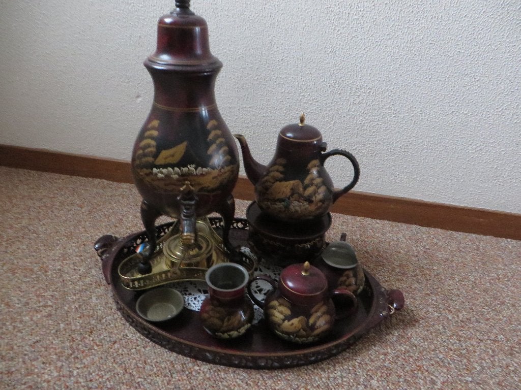 Tinnen Servies Handgeschilderd Rood ( zie omschrijving ), Ophalen, Overige materialen, Rood, Landelijk