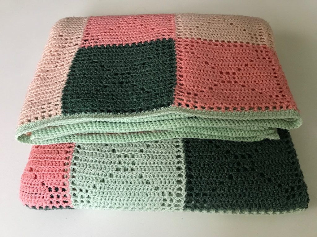 Retro handwerk plaid mooie kleurcombinatie 2,10 x 1,60 m, Verzamelen, Ophalen of Verzenden, Huis en Inrichting