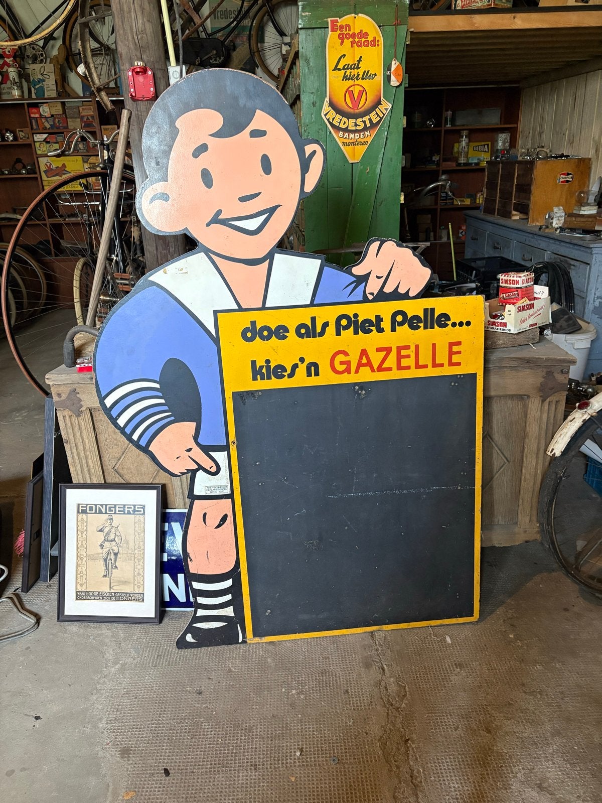 Piet Pelle reclamebord - Gazelle fietsen - Vintage, Verzamelen, Ophalen, Gebruikt, Reclamebord
