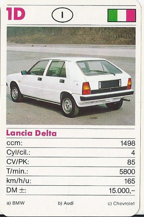 Kw1228 autokaartje 1d lancia delta, Ophalen of Verzenden, Zo goed als nieuw, Auto's