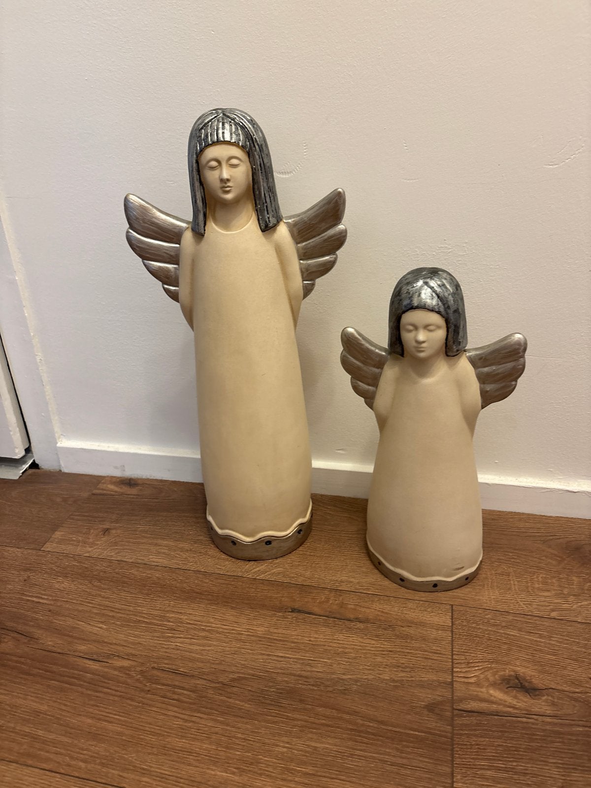 Set van 2 decoratieve engelenbeelden - Beige/Zilver, Huis en Inrichting, Ophalen of Verzenden, Beige, Overige materialen, Klassiek