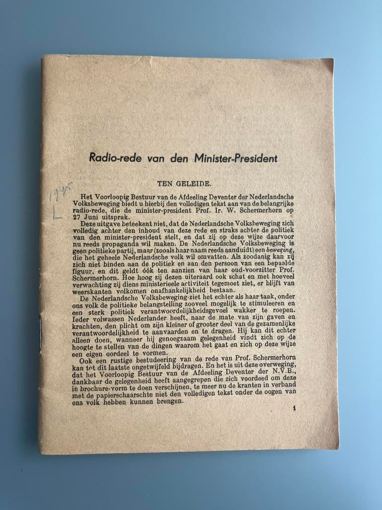 Radio Rede Minister President Schermerhorn, Verzamelen, Ophalen of Verzenden, Nederland, Boek of Tijdschrift