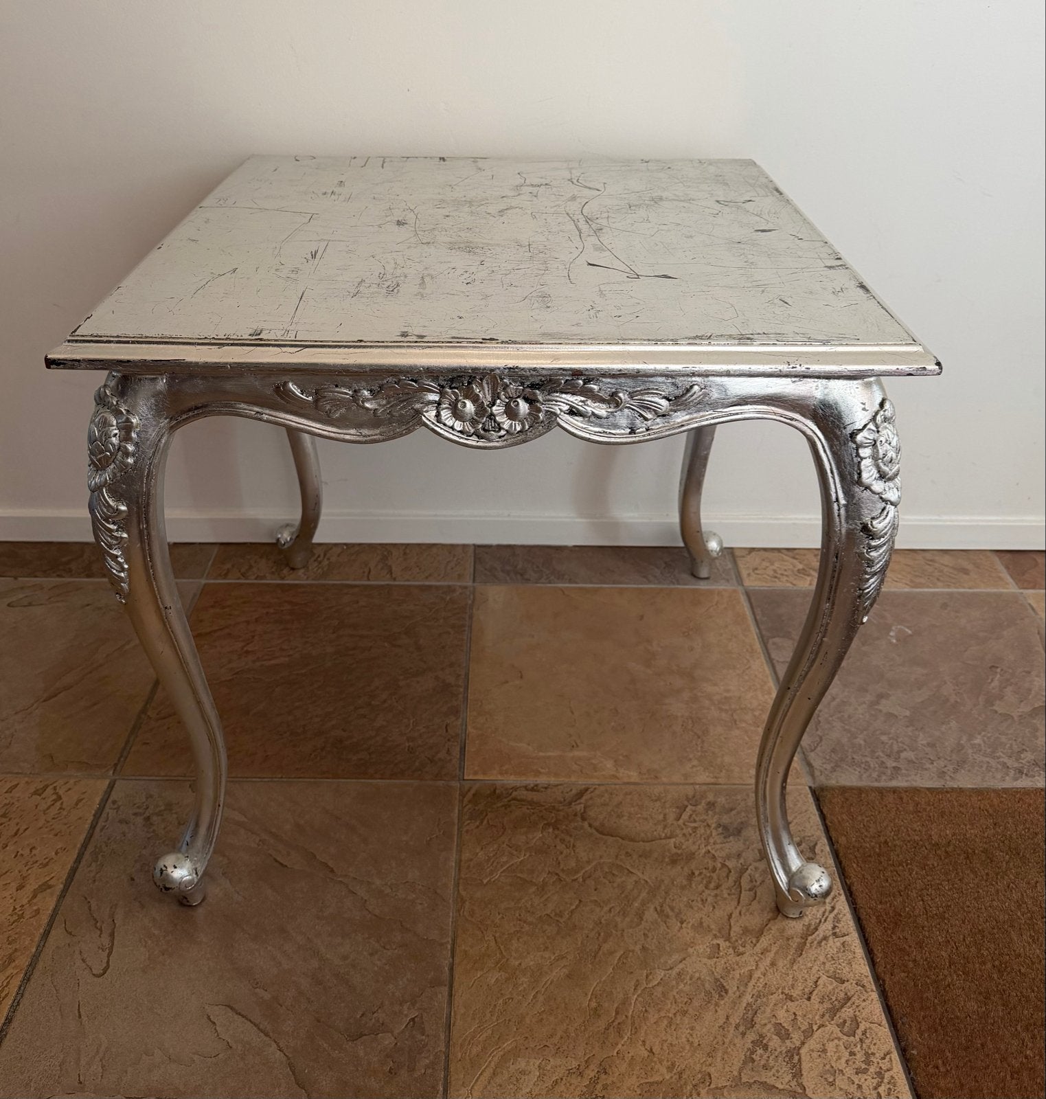 Zilverkleurige Bijzettafel - Vintage Barokstijl, Ophalen, Gebruikt, Vierkant, 55 tot 75 cm