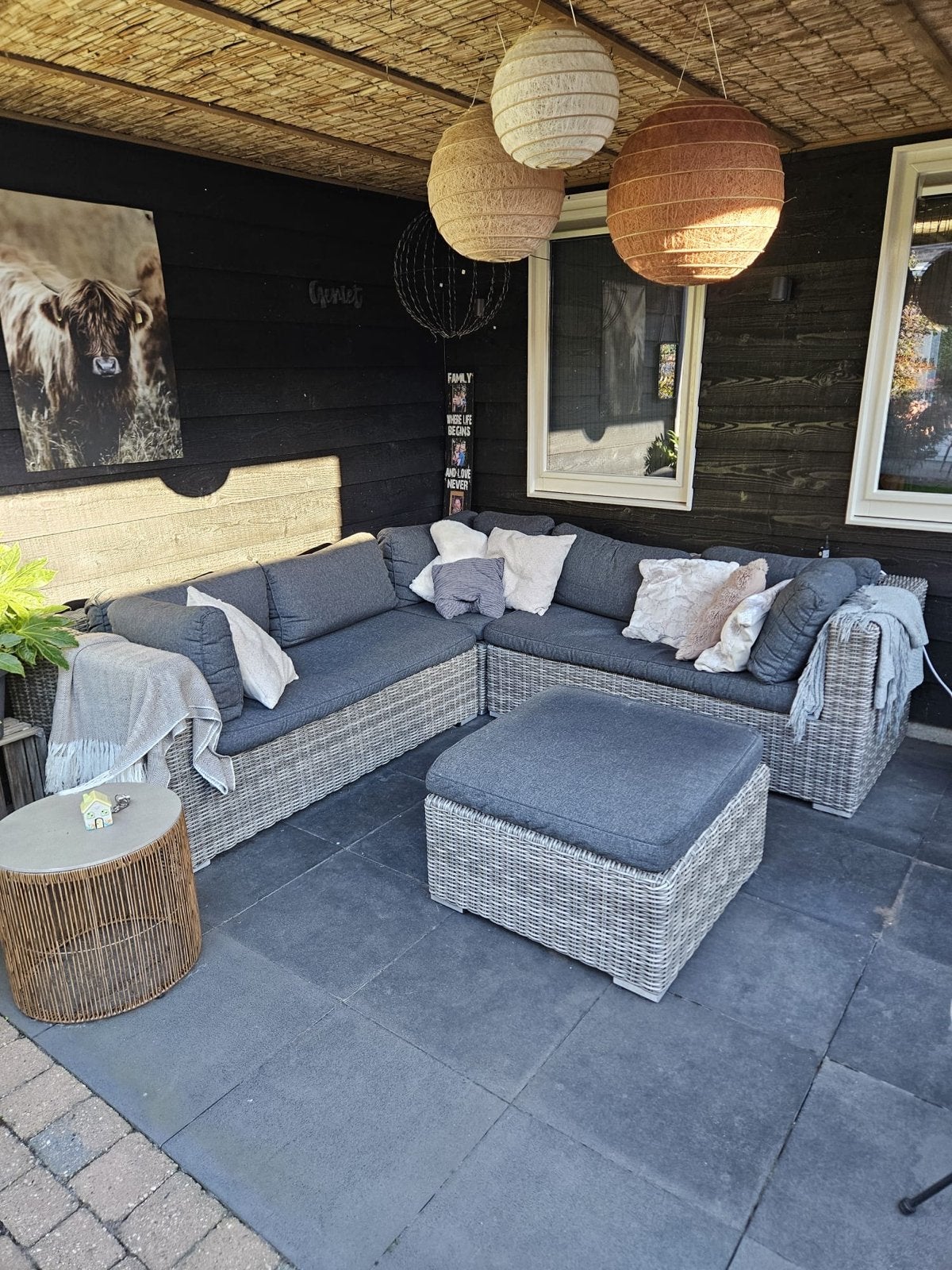 Mooi loungeset 2,50 x 2,50 met tafel, Tuin en Terras, Gebruikt, Ophalen of Verzenden, Loungeset, Wicker