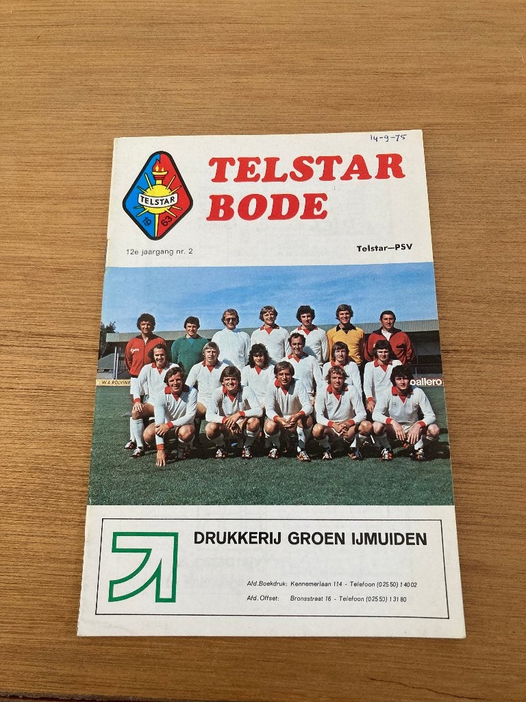 Programma Telstar - PSV 14 september 1975, Ophalen of Verzenden, Zo goed als nieuw, PSV, Boek of Tijdschrift