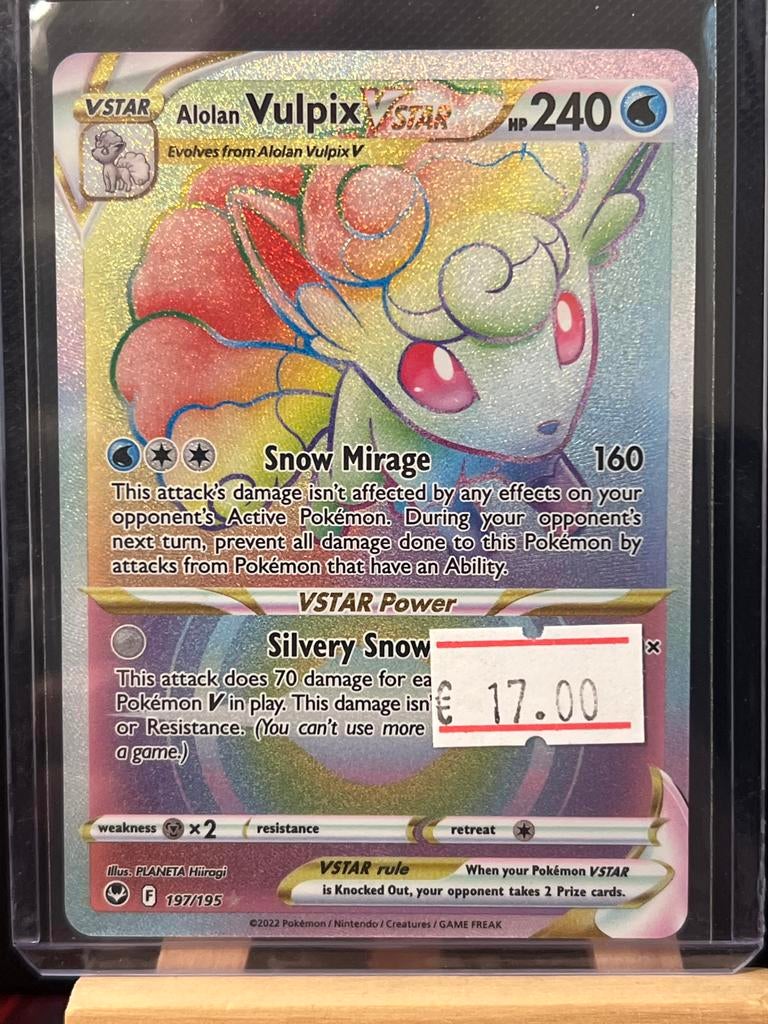 Alolan Vulpix VSTAR Pokémon Kaart 197/195, Ophalen of Verzenden, Zo goed als nieuw, Losse kaart, Foil