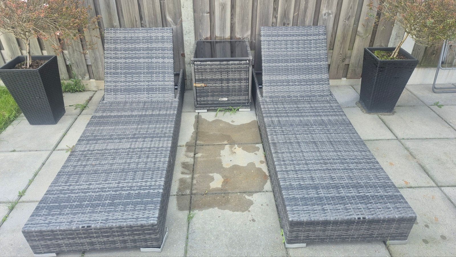 Tectake Wicker Ligbedden Set - 2 Stuks met Tafeltje, Ophalen, Gebruikt, Wicker, Verstelbaar