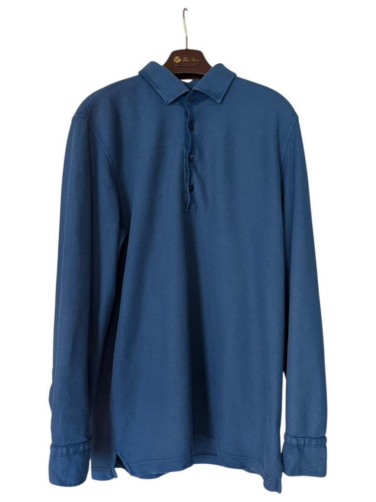 Loro Piana Long Sleeve Piqué Polo Maat L Blauw, Ophalen of Verzenden, Gedragen, Maat 52/54 (L), Blauw