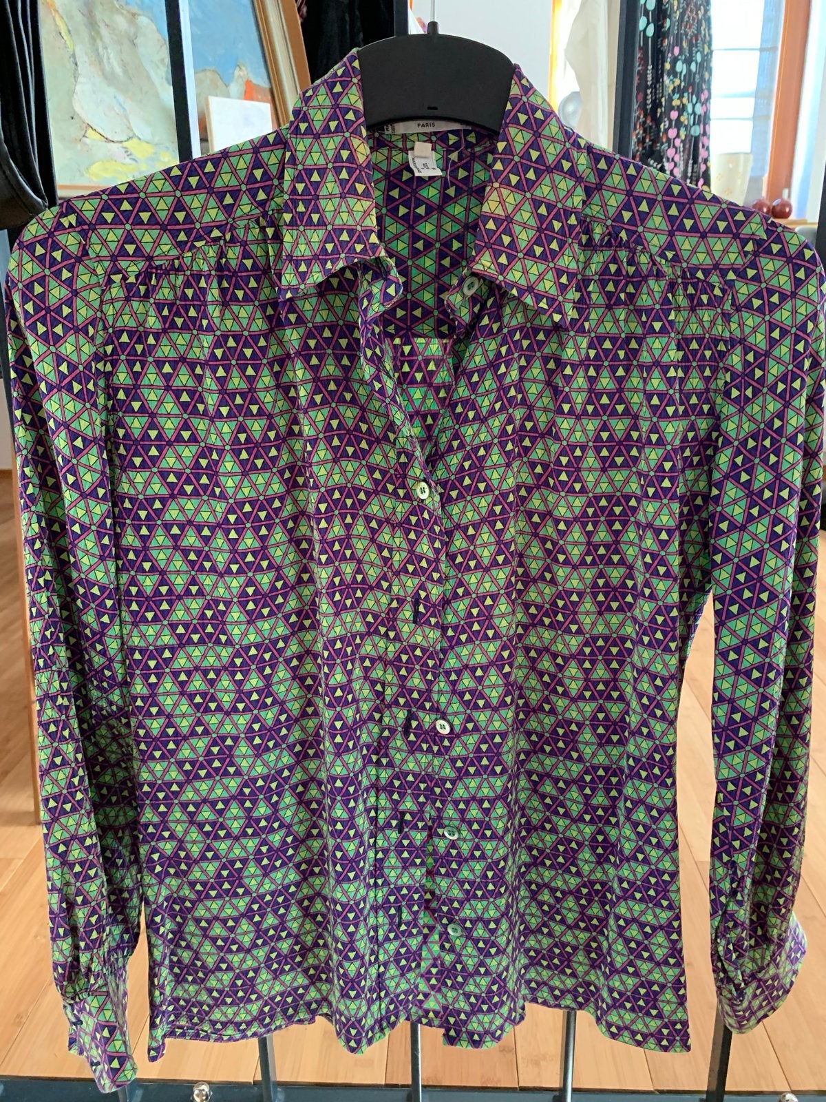 Celine Paris zuiver zijden blouse, mt. 40 FR, izgs, Kleding | Dames, Ophalen of Verzenden, Gedragen, Maat 38/40 (M), Meerkleurig