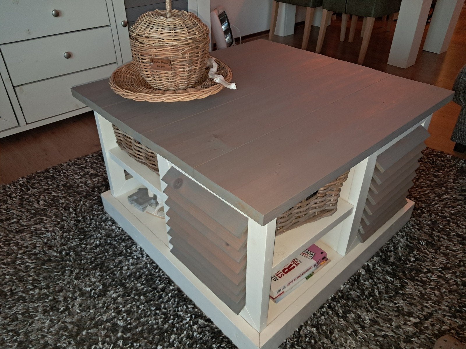 salontafel, met vakjes en mandjes, Ophalen, Rechthoekig, 50 tot 100 cm, 50 tot 100 cm