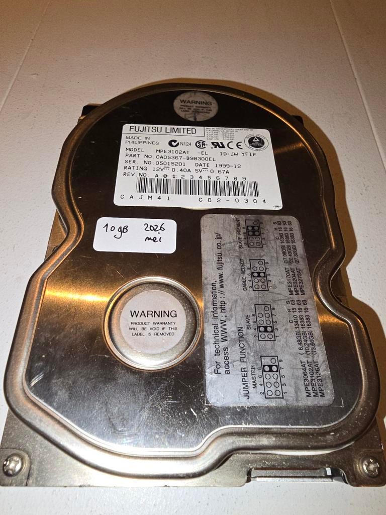 Fujitsu MPE3102AT 10GB IDE HDD - Vintage Harde Schijf, Computers en Software, Vintage Computers, Ophalen of Verzenden