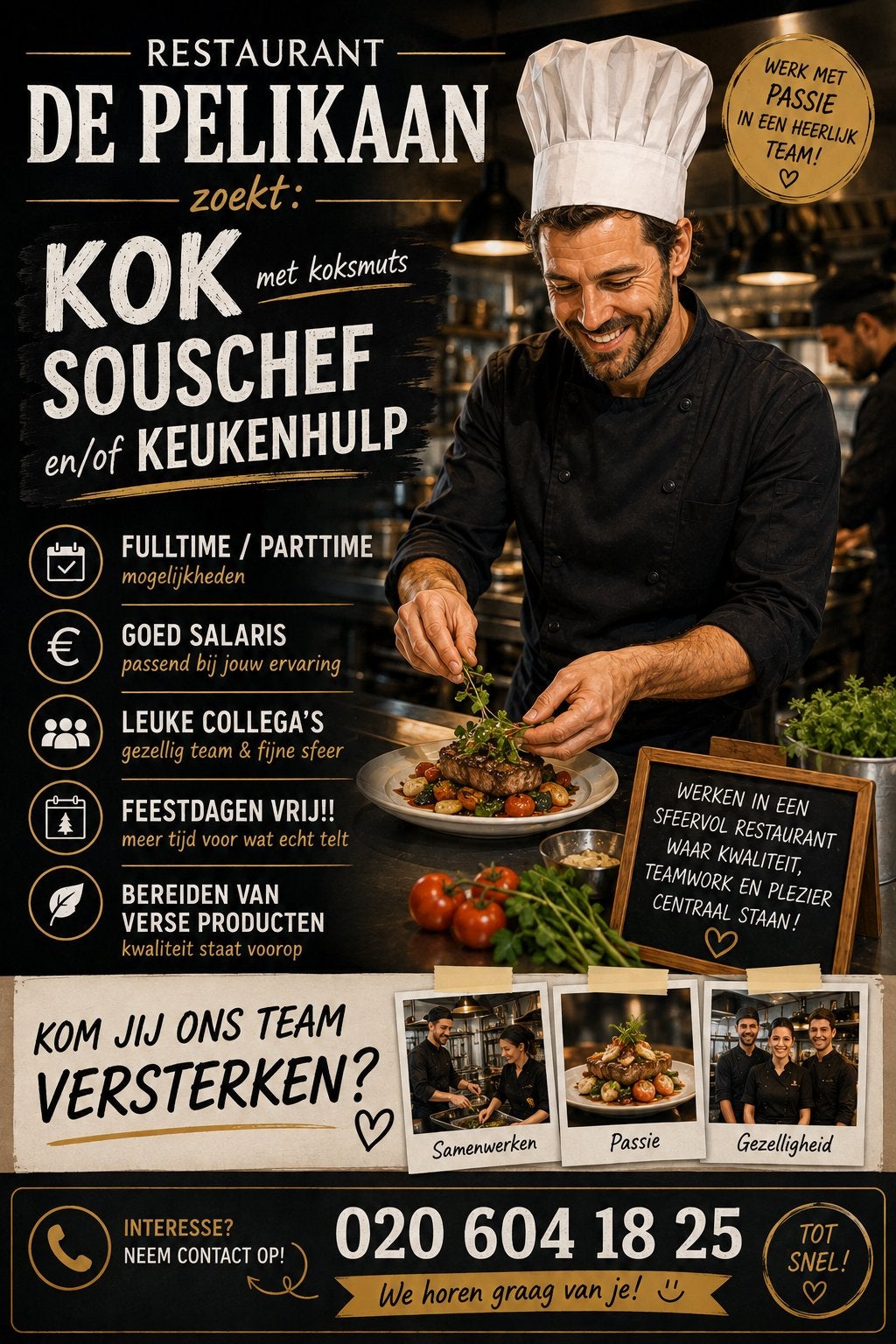 Kok , souschef enof keukenhulp gevraagd, 33 - 40 uur, Overige niveaus, Starter, Overige vormen