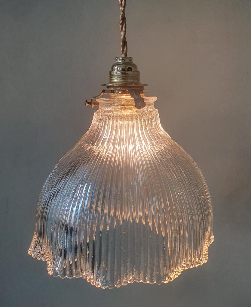 Vintage, antieke Holophane hanglamp, Art deco, gegoten glas, Huis en Inrichting, Lampen | Hanglampen, Gebruikt, Antiek, vintage, art deco