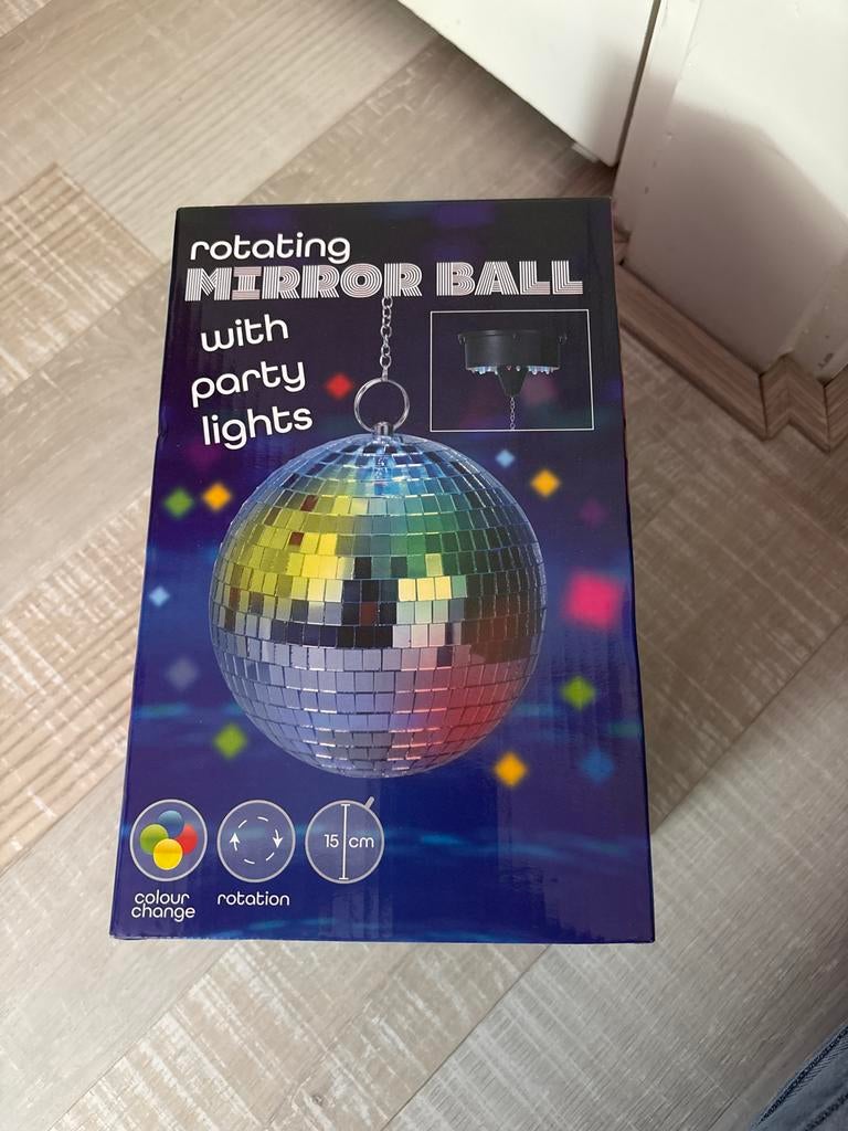 Discobal met roterende partyverlichting - 15 cm, Ophalen of Verzenden, Nieuw, Feestartikel, Verjaardag