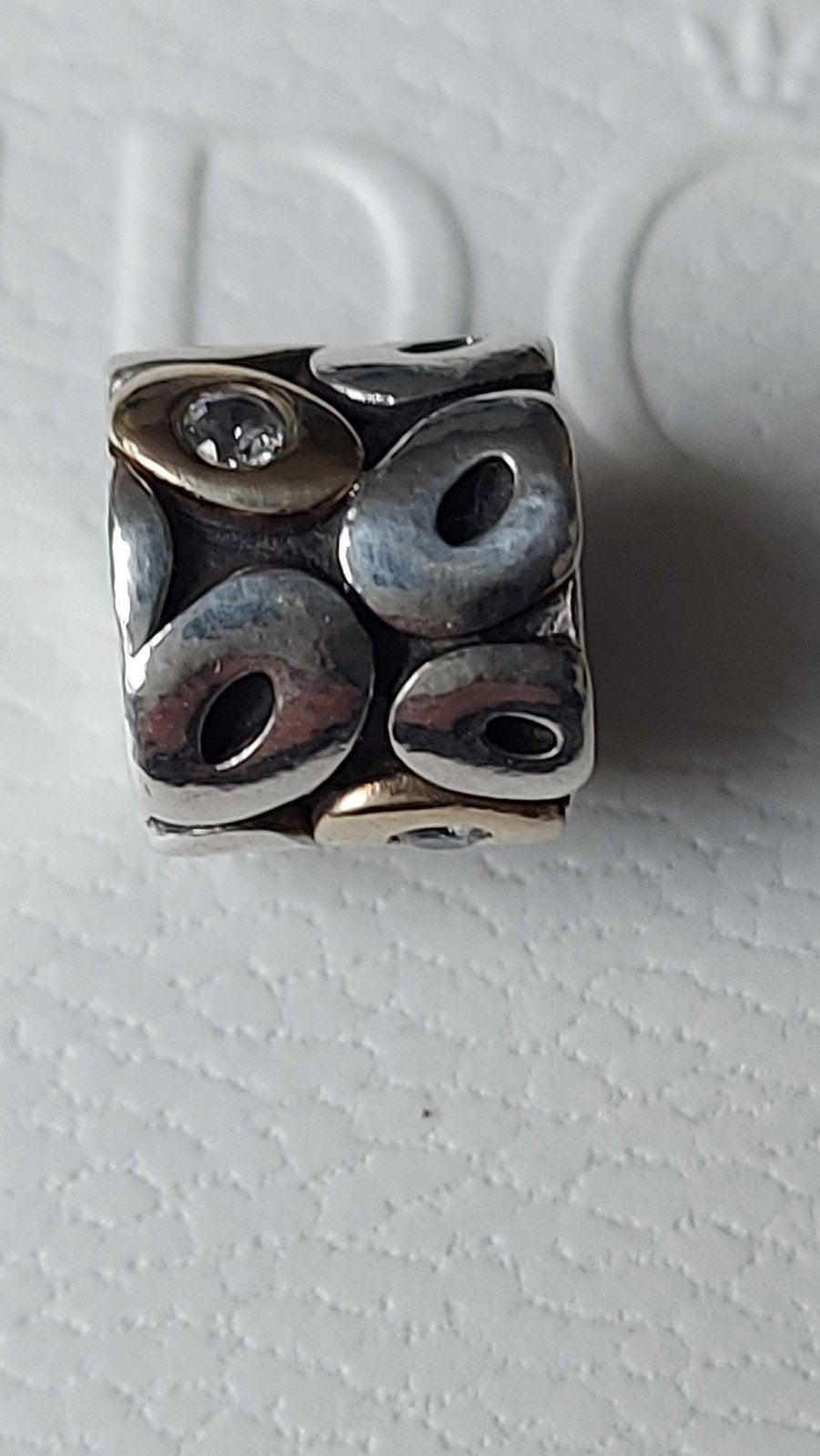 Originele Pandora bedel zilver goud zirkonia's, Sieraden, Tassen en Uiterlijk, Bedels, Ophalen of Verzenden, Zo goed als nieuw