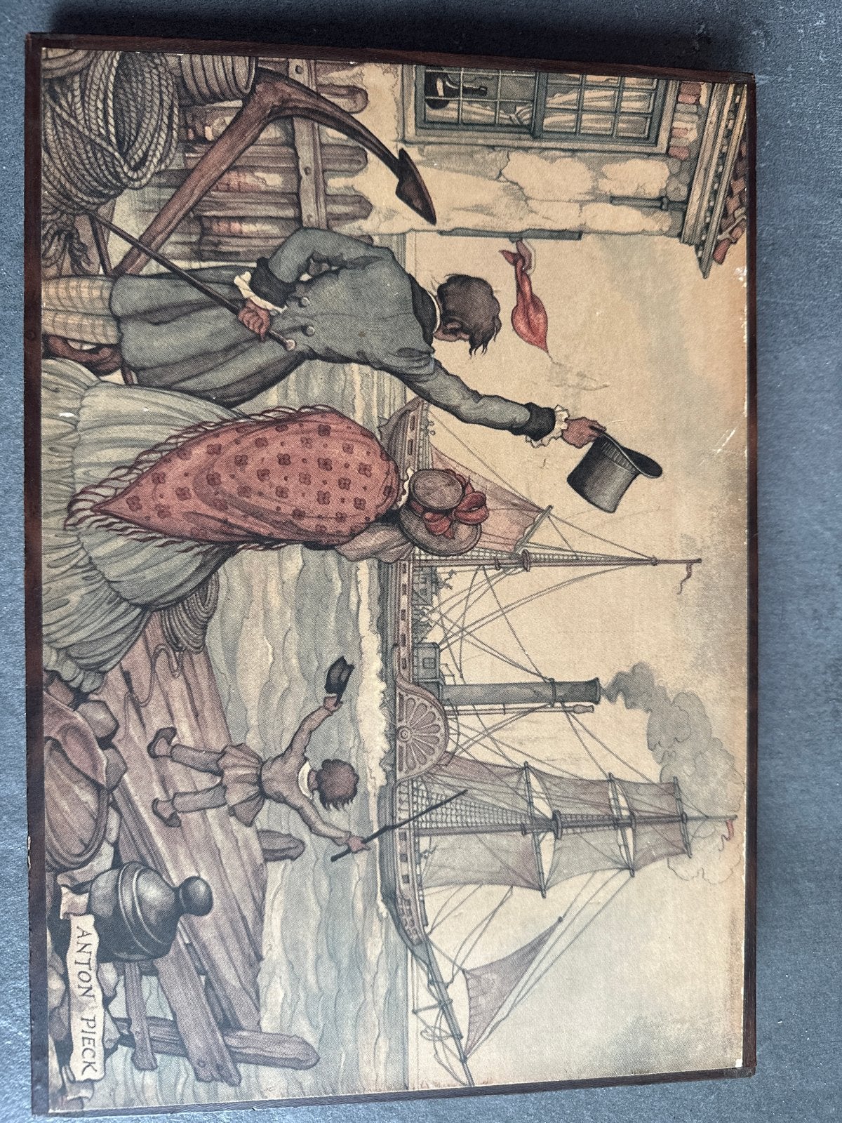 Anton Pieck print - Zeelieden en stoomschip, Ophalen, 50 – 75, Gebruikt, Oorspronkelijke maker
