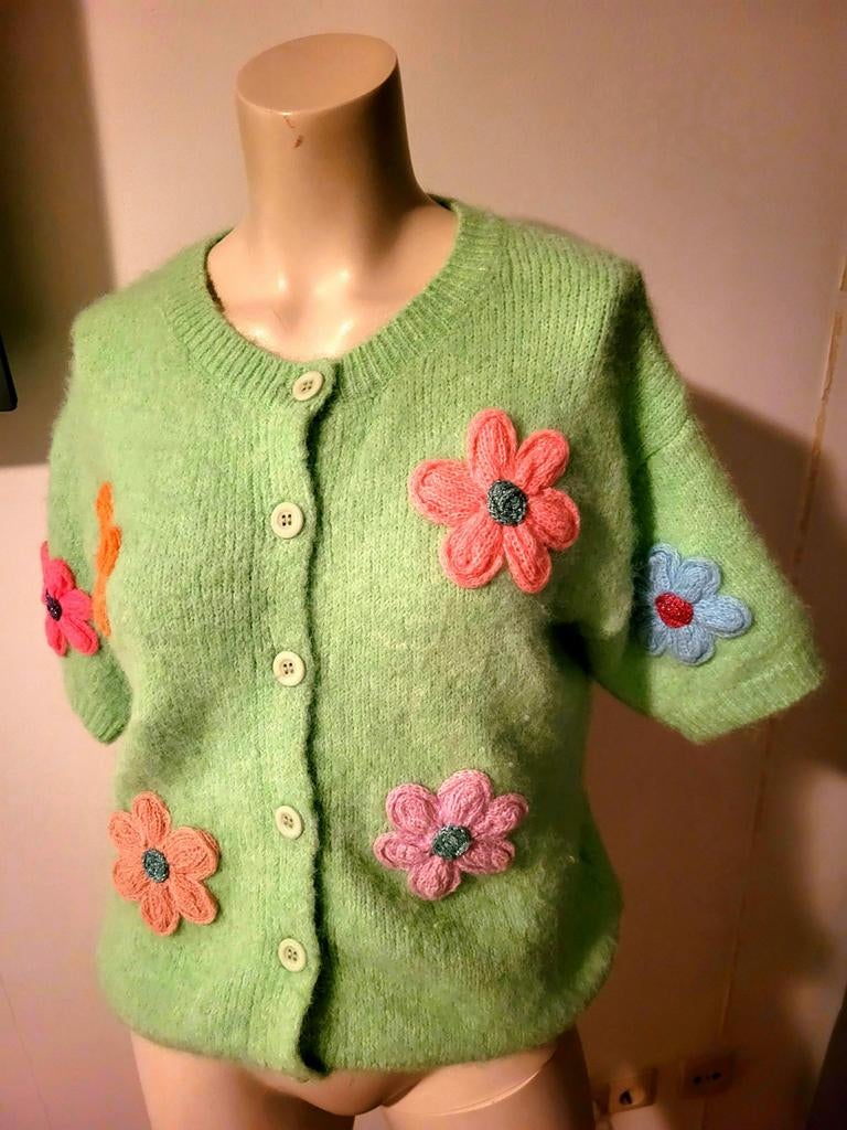 Kilky groen dames vest cardigan met 3D bloemen, Kleding | Dames, Truien en Vesten, Ophalen of Verzenden, Zo goed als nieuw, Groen