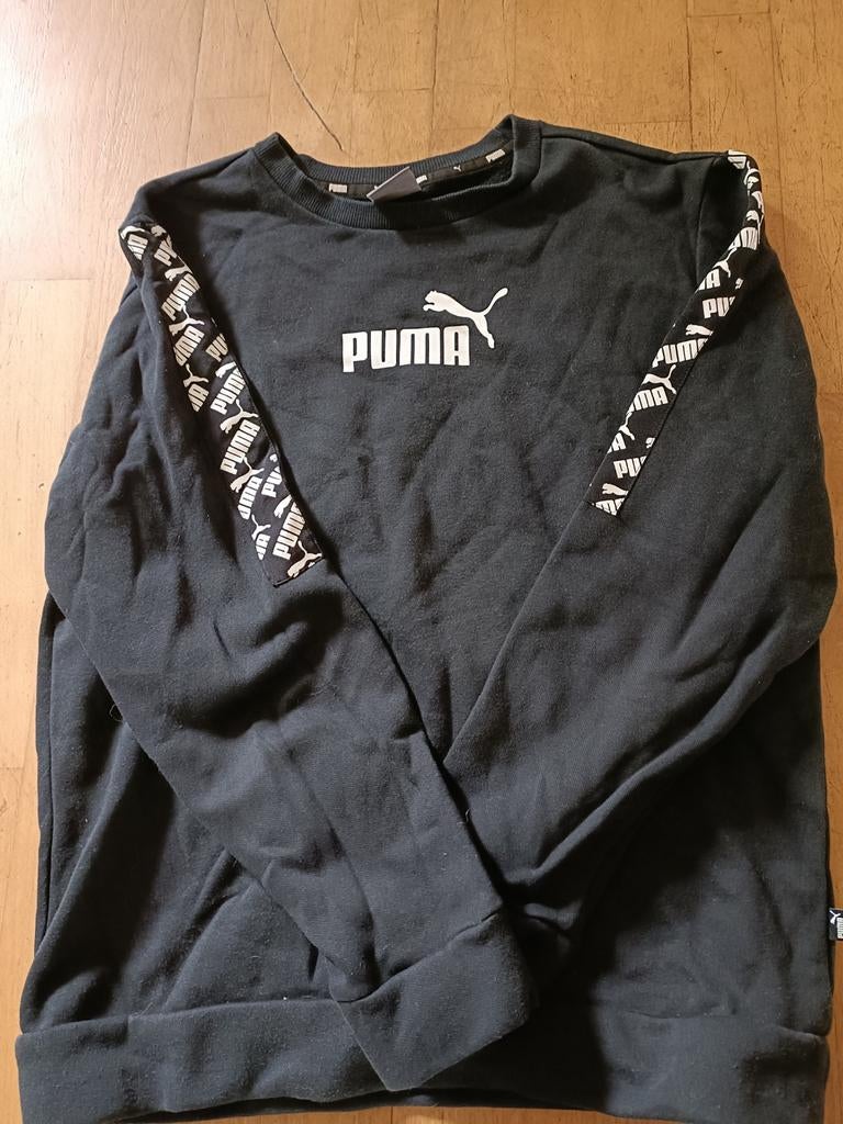 Puma sweater zwart met logo op mouwen maat S, Puma, Zwart, Ophalen of Verzenden, Zo goed als nieuw