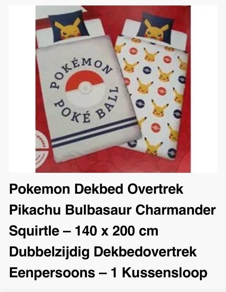 Pokemon dekbedovertrek zgan 140 x 200 met sloop, dubbelz, Kinderen en Baby's, Dubbelzijdig, Ophalen of Verzenden, Zo goed als nieuw