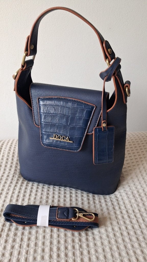 Koopje! Nieuw! Doca tas - blauw cognac met bandana sjaaltje, Ophalen of Verzenden, Nieuw, Blauw, Handtas