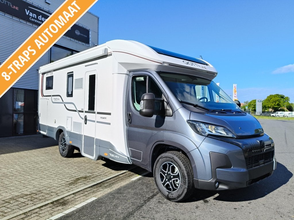 Giottiline Toscan 74 GC Automaat Compleet! met lengte bedden, Caravans en Kamperen, Campers, Ringverwarming, 7 tot 8 meter, Bedrijf