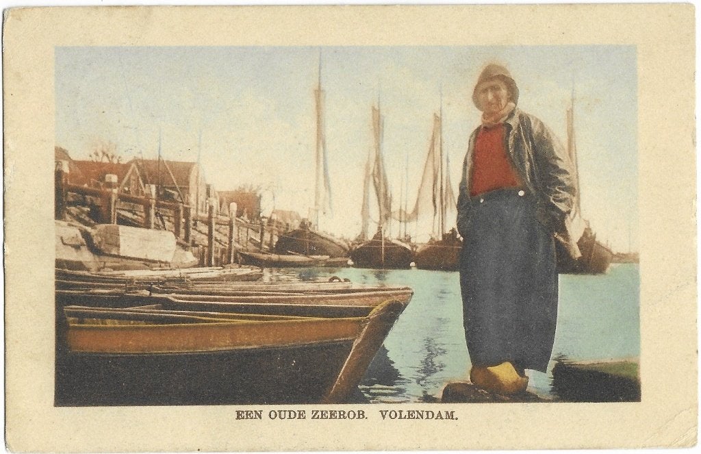 Volendam, oude zeerob, visser, klederdracht, boten, schepen, Verzenden, 1920 tot 1940, Gelopen, Noord-Holland