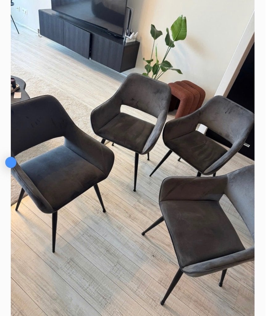 Woood Eetstoelen set van 4 (antraciet, velvet)., Ophalen, Gebruikt, Vier, Metaal