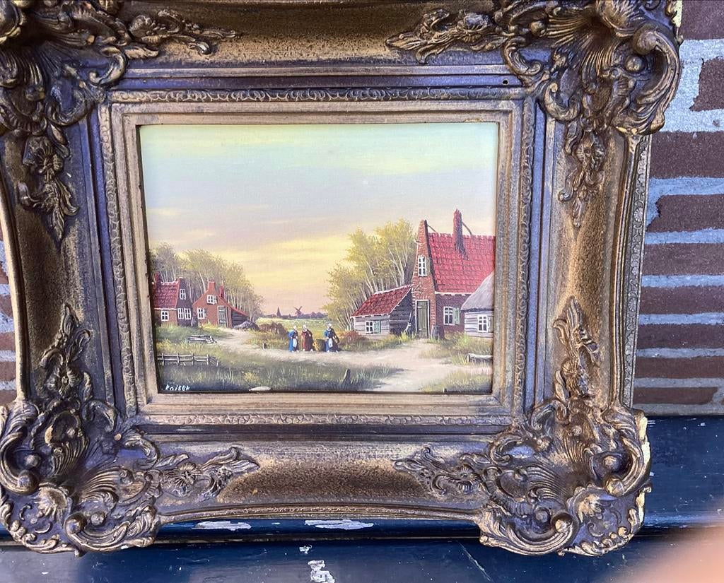 Mooi oud schilderijtje met lijst gesigneerd door Kaiser39x44, Ophalen