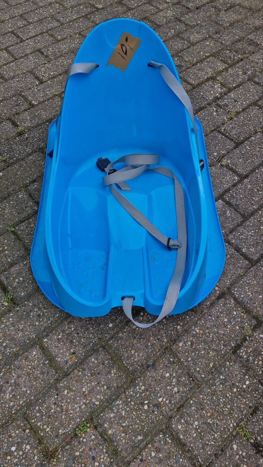 Blauwe slee met rugleuning en trekkoord, Kinderen en Baby's, Ophalen, Rugleuning, Gebruikt, Kunststof