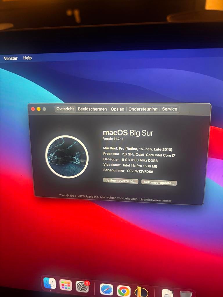 MacBook Pro (Retina, 15-inch, Late 2013) - Big Sur, Computers en Software, Apple Macbooks, Gebruikt, 2 tot 3 Ghz, 8 GB, Onbekend