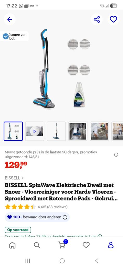 Bissell spinwave roterende dweil, Overige merken, Dweilfunctie, Ophalen of Verzenden, Zo goed als nieuw