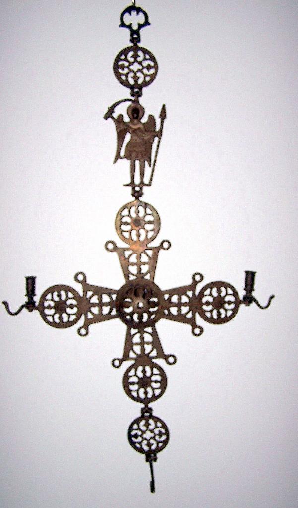 Prachtig vintage messing Byzantijns kruis/kaarsenhouder.70cm, Antiek en Kunst, Antiek | Religie, Ophalen of Verzenden